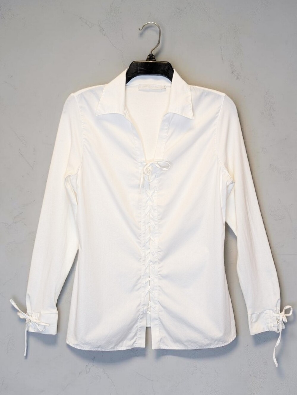 Anne Fontaine Paris White Lace Up Ruched Pima Cotton Blouse France 42
